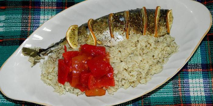 Скумбрия с рисом и овощами