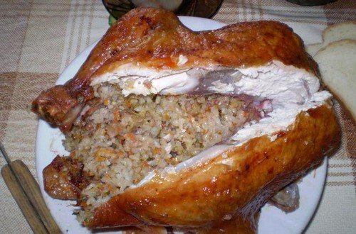 Фаршированная курица с гречкой